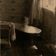 Kid in a bath, or “This is worth the price of admission,” or “If your eyes are dry then your heart is dead,” Bridgeport, CT, about 1898. Photographed by Harriet V. S. Thorne, CHS collection, gift of the Rosalie Thorne McKenna Foundation.