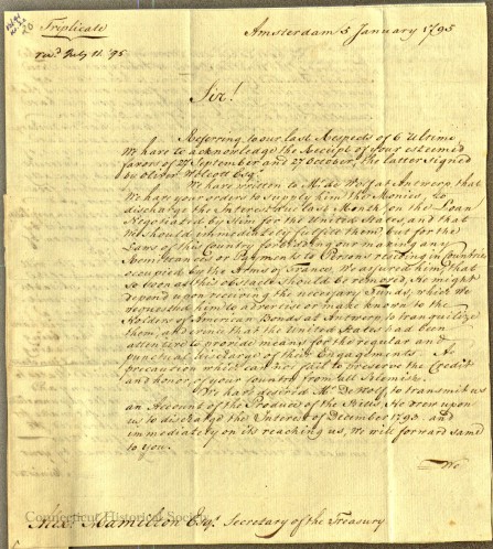 Three copies of this letter were sent to the Treasury Department.
